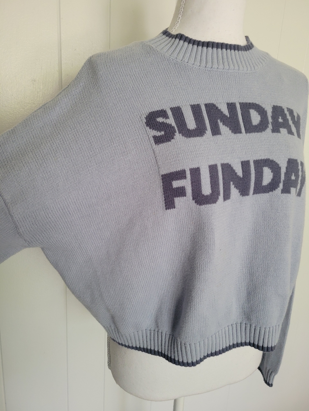 SALE Jessica Simpson Sunday Funday Pullover Sweater Semi Crop Blue Cotton M NWT - Picture 3 of 10